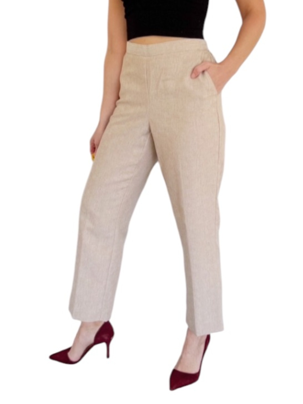 Alfred Dunner Petite beige textured high rise pull on pocket trousers size 10P